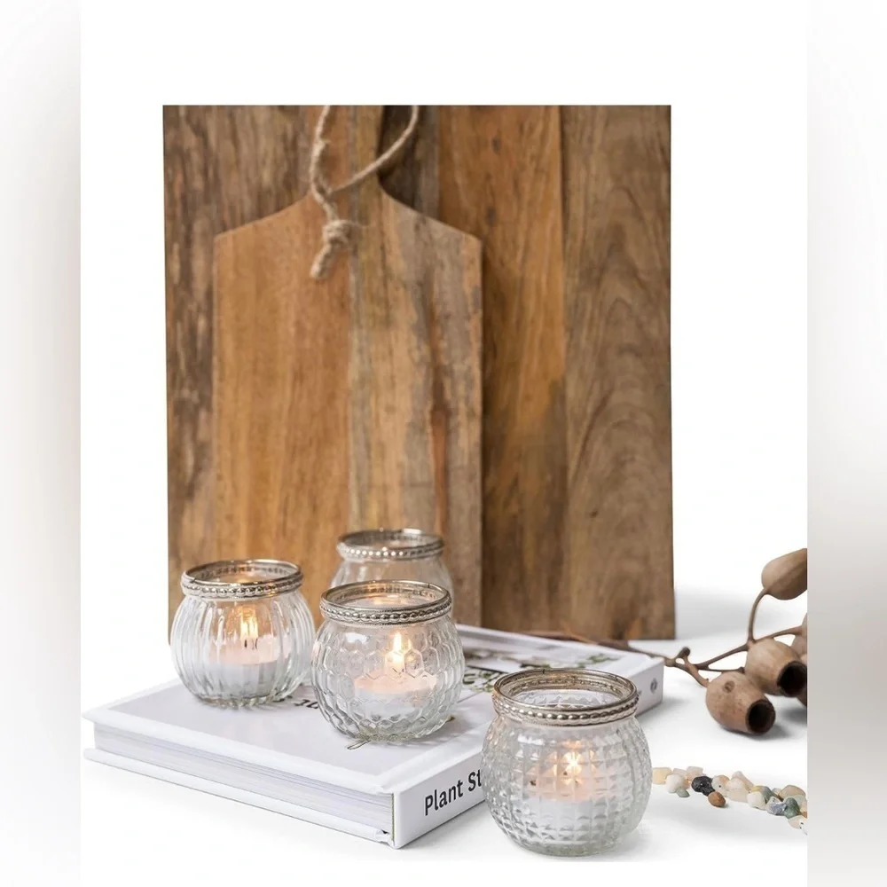 Set of 4 Small crystal & silver Candle Holders